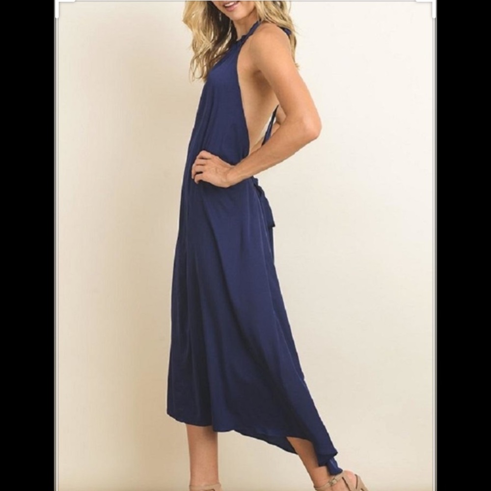 NWT Satin navy blue halter dress